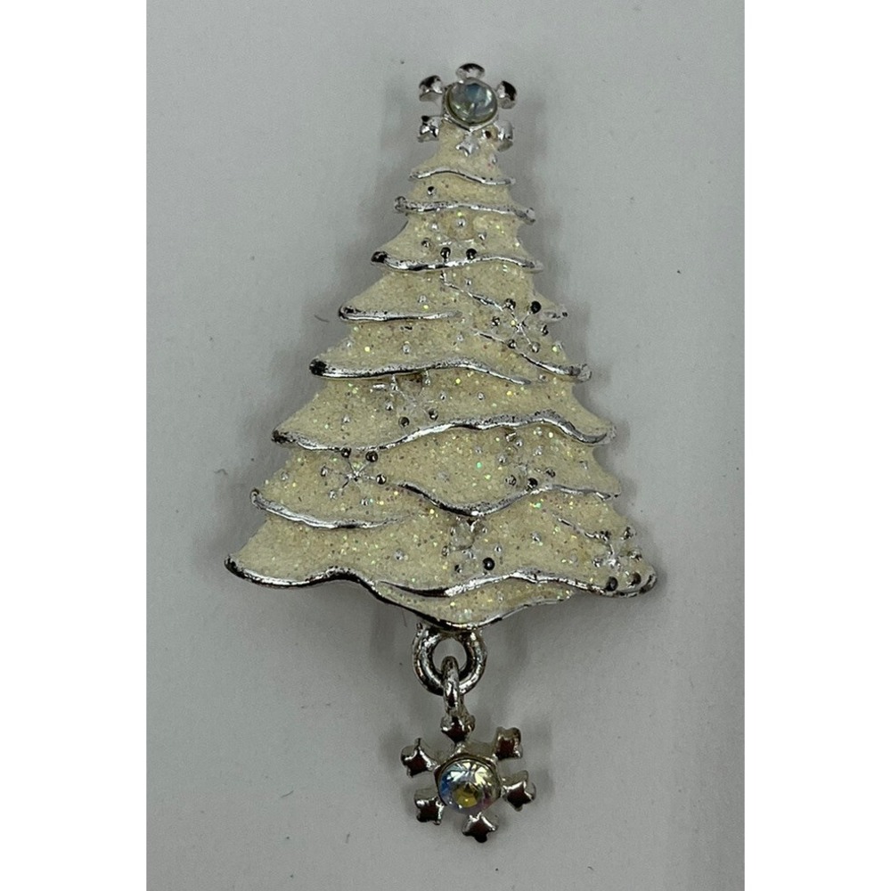 Christopher and Banks Christmas Tree Pin Brooch Glitter Enameled Rhinestones 2"